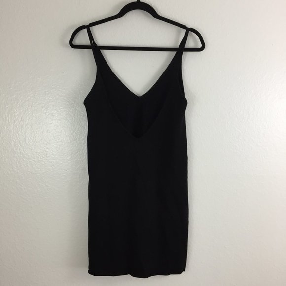 OSKLEN Sleeveless Black V Neck Lower Cut Back Knit Slip Dress - Picture 6 of 8